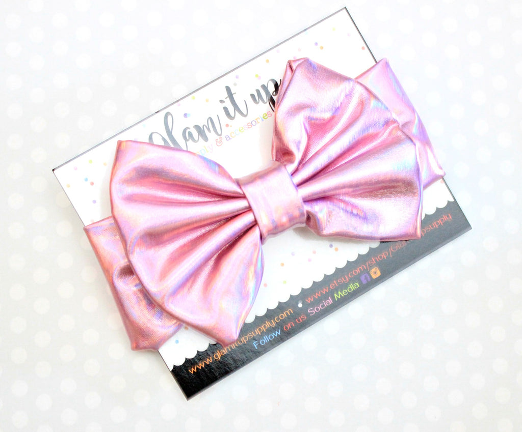 Pink iridescent Metallic Bow Headband