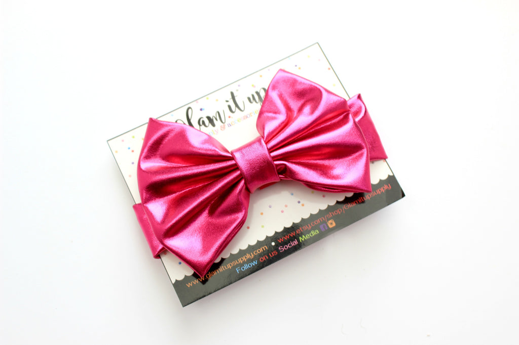 Hot pink Metallic Bow Headband