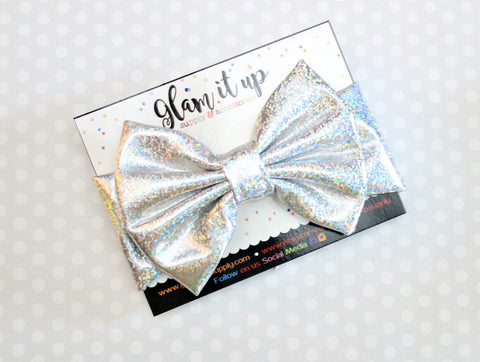 Silver Sparkle Metallic Bow Headband