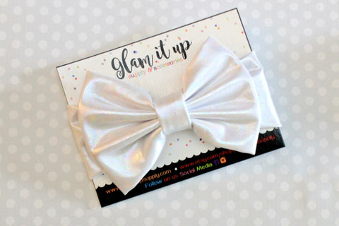 White Metallic Bow Headband