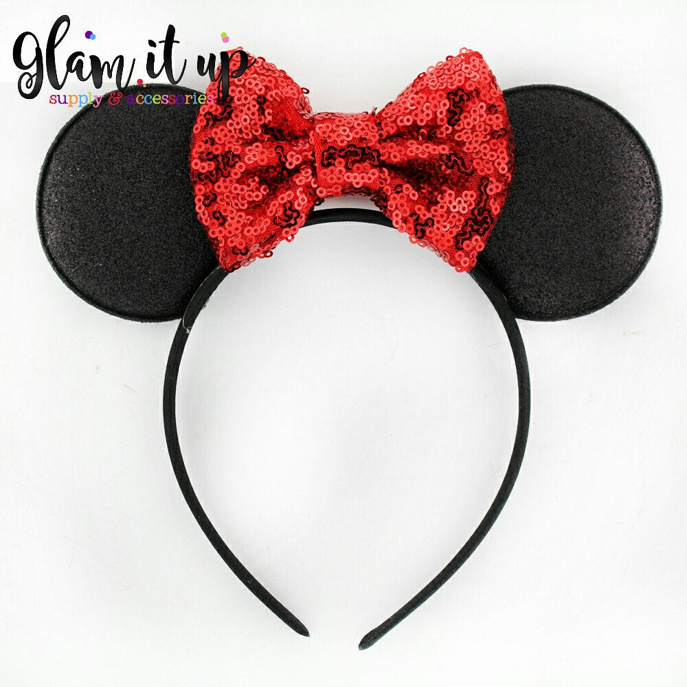 Minnie Mouse ears-Minnie ears-minnie mouse sequin headband-Baby Headband-Toddler Headband- Hair Bows-Minnie mouse headband-Minnie Hairbow