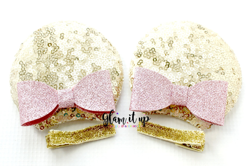 Minnie Mouse Sequin Ears-Diy Kit- Diy headband-pink and gold Diy Ears-Baby Headband-Toddler Headband-bows-Minnie mouse pink and gold Ears