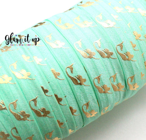 Mermaid Seafoam Print 5/8" FOE - Fold Over Elastic