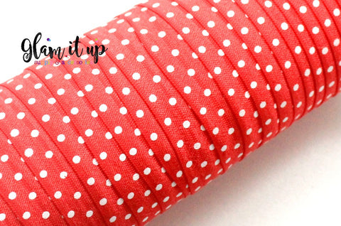 Polka Dot Red Print FOE - 5/8" Fold Over Elastic