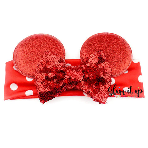 Minnie Mouse Headband-red headband-Baby Headband-Toddler Headband- Hair Bows-Minnie mouse red polka dot headband-Minnie Hairbow
