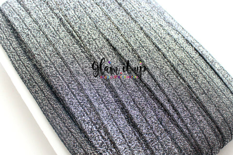 Black 5/8" Glitter FOE - Glitter Fold Over Elastic