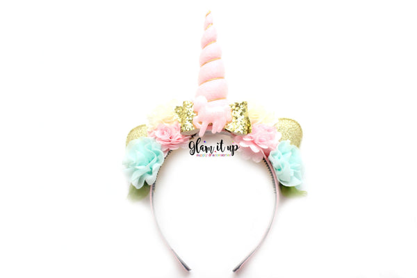 Unicorn Floral Headband - Pink