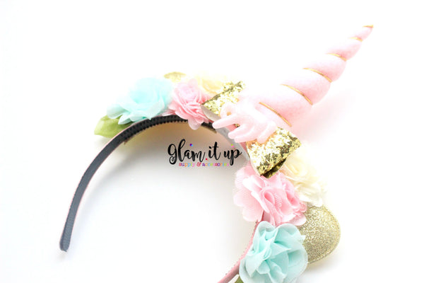 Unicorn Floral Headband - Pink