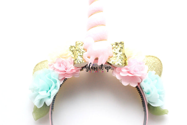 Unicorn Floral Headband - Pink