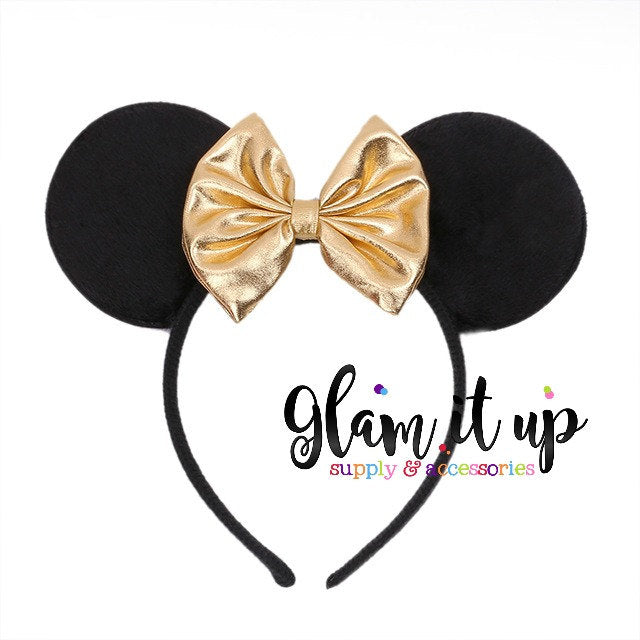 Gold Minnie Mouse Headband-minnie mouse Gold headband-Baby Headband-Toddler Headband- Hair Bows-Minnie mouse shabby headband-Minnie Hairbow