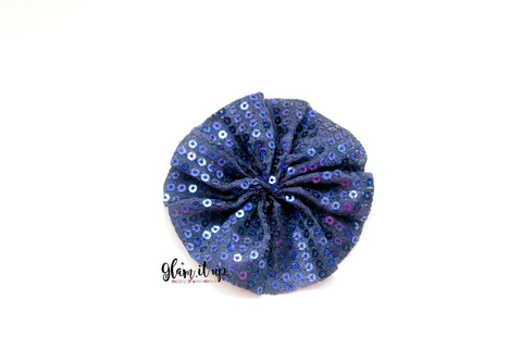 Navy Sequin Ruffle 2.5" Flower