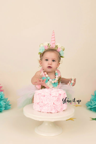 Unicorn Floral Headband - Pink