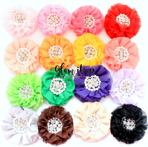 Pearl Chiffon Ruffle Flowers