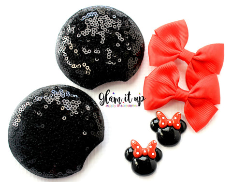 Minnie Mouse Sequin Ears-Diy Kit- Diy headband-Baby Headband-Toddler Headband-bows-Minnie mouse inspired red Ears