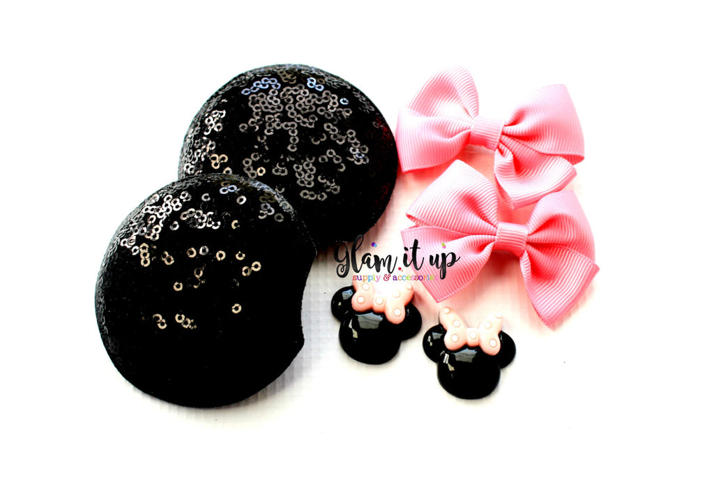 Minnie Mouse sequin Ears-Diy Kit- Diy headband-Baby Headband-Toddler Headband-bows-Minnie mouse inspired pink Ears