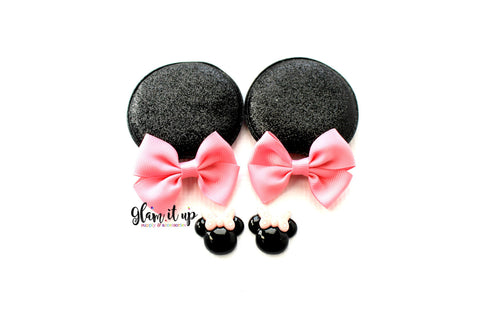 Minnie Mouse Glitter Ears-Diy Kit- Diy headband-Baby Headband-Toddler Headband-bows-Minnie mouse inspired pink Ears