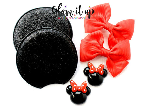 Minnie Mouse Glitter Ears-Diy Kit- Diy headband-Baby Headband-Toddler Headband-bows-Minnie mouse inspired red Ears