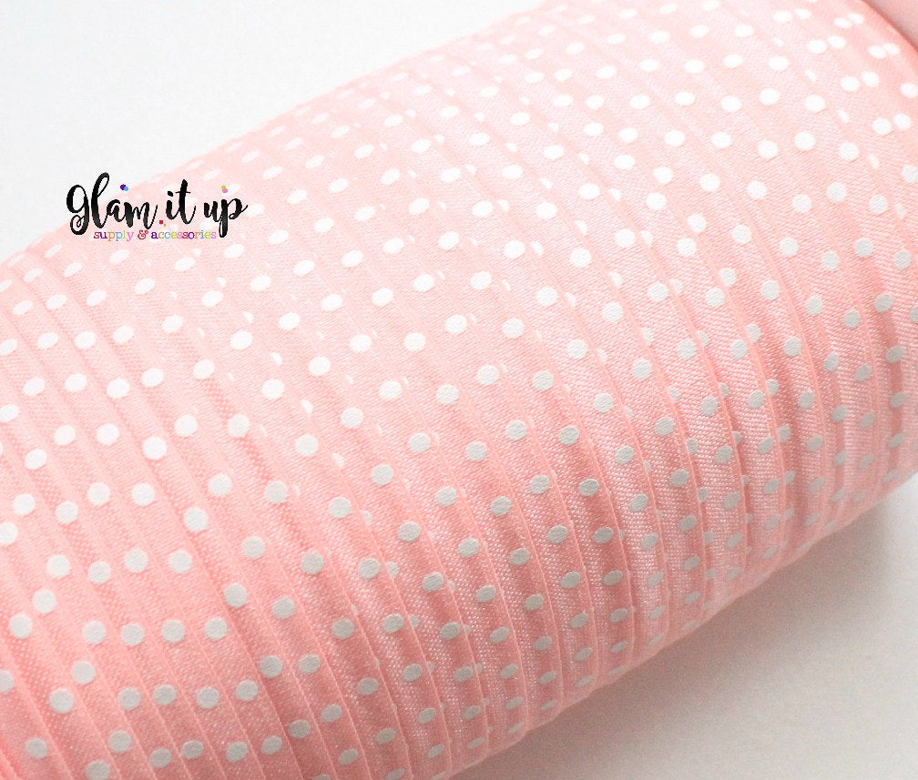 Polka Dot Print Light Pink FOE - 5/8" Fold Over Elastic