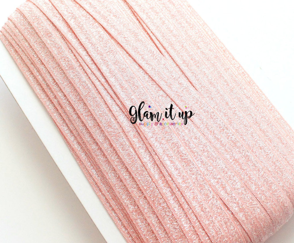 Pink Glitter 5/8" FOE - Fold Over Elastic