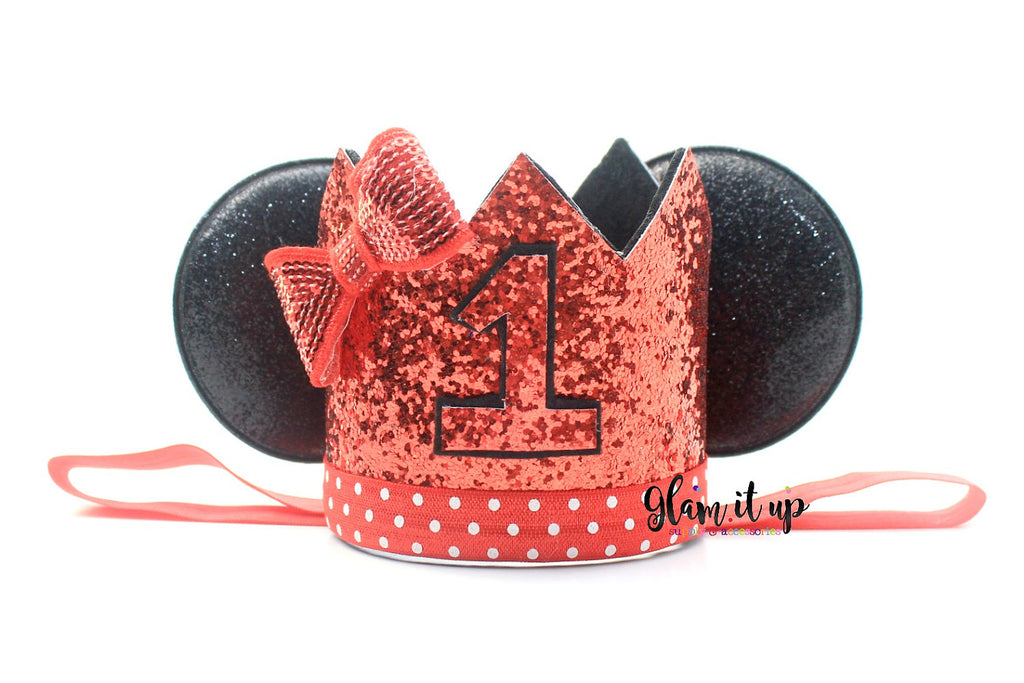 First Birthday Hat-first birthday crown-First birthday-first birthday outfit-1st minnie mouse birthday-red minnie headband-Minnie Crown