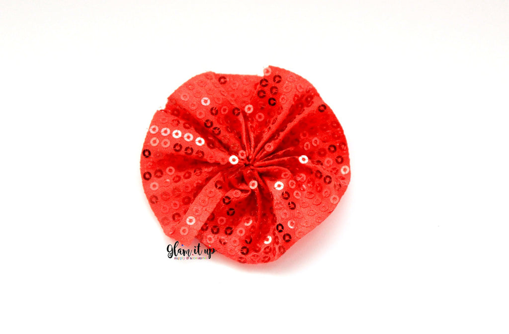 Red Sequin Ruffle 2.5" Flower