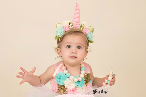 Unicorn Floral Headband - Pink