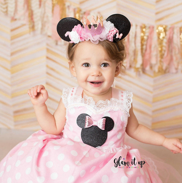 Minnie Mouse ears-Minnie ears-minnie mouse Glitter headband-Baby Headband-Toddler Headband- Hair Bows-Minnie mouse headband-Minnie Hairbow