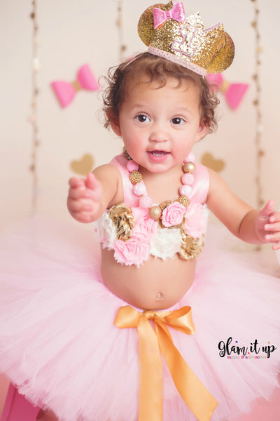First Birthday Hat-first birthday crown-First birthday-first birthday outfit-1st Pink and gold birthday-pink and gold crown-Minnie Crown