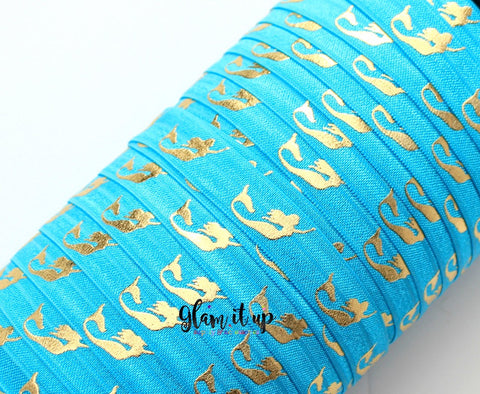 Mermaid Turquoise Print 5/8" FOE - Fold Over Elastic