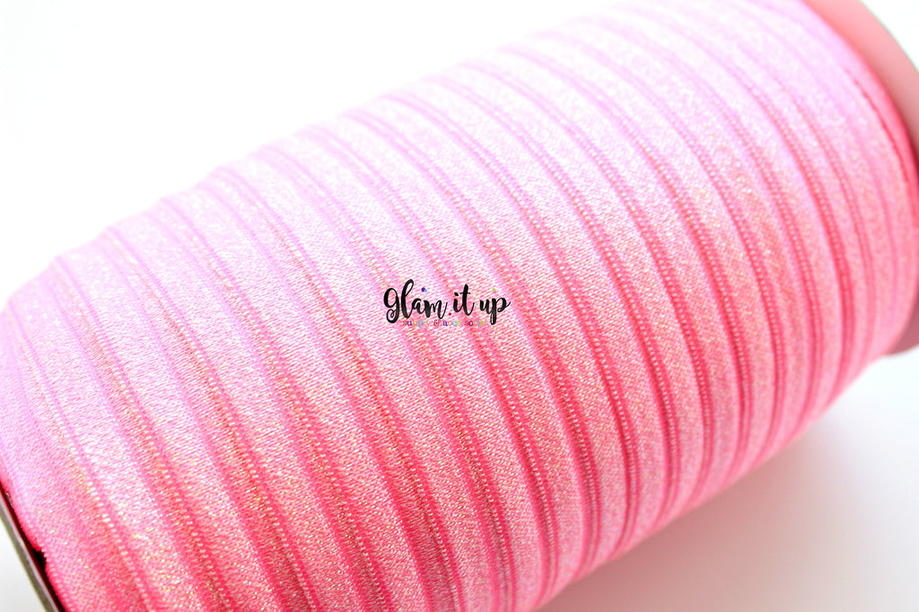 Hot Pink Glitter 5/8" FOE - Fold Over Elastic