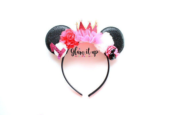 Minnie Mouse ears-Minnie ears-minnie mouse Glitter headband-Baby Headband-Toddler Headband- Hair Bows-Minnie mouse headband-Minnie Hairbow