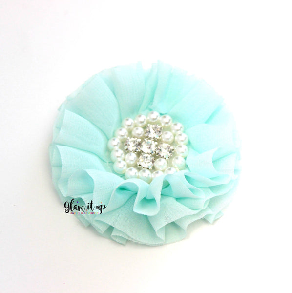 Chiffon Aqua Ruffle Flower