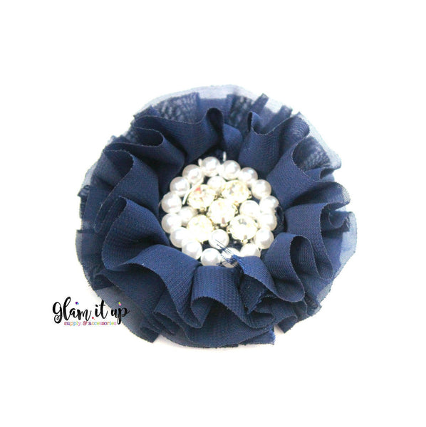 Chiffon Navy Ruffle Flower
