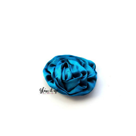 Satin Rosette Shimmer Teal Flower