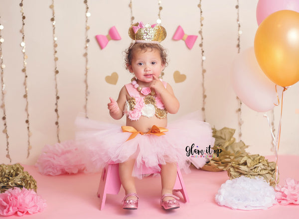 First Birthday Hat-first birthday crown-First birthday-first birthday outfit-1st Pink and gold birthday-pink and gold crown-Minnie Crown