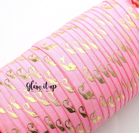 Mermaid Print Shocking Pink 5/8" FOE - Fold Over Elastic