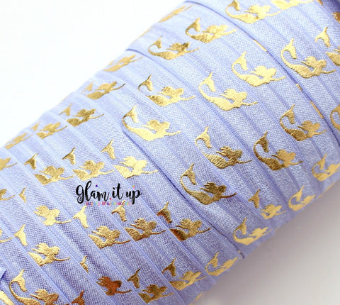 Mermaid Periwinkle Print 5/8" FOE - Fold Over Elastic