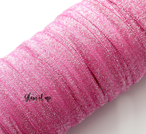Fuchsia Glitter 5/8" FOE - Fold Over Elastic