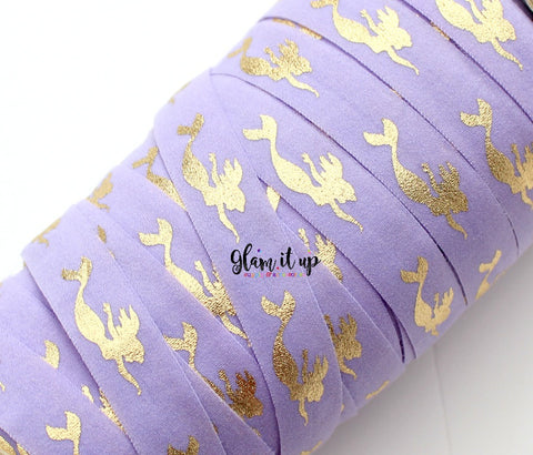 Mermaid Iris Purple Print 5/8" FOE - Fold Over Elastic