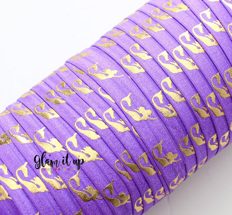 Mermaid Print Purple 5/8" FOE - Fold Over Elastic