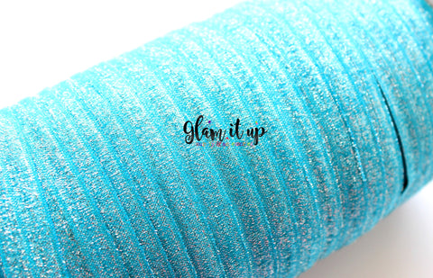Turquoise Glitter 5/8" FOE - Fold Over Elastic