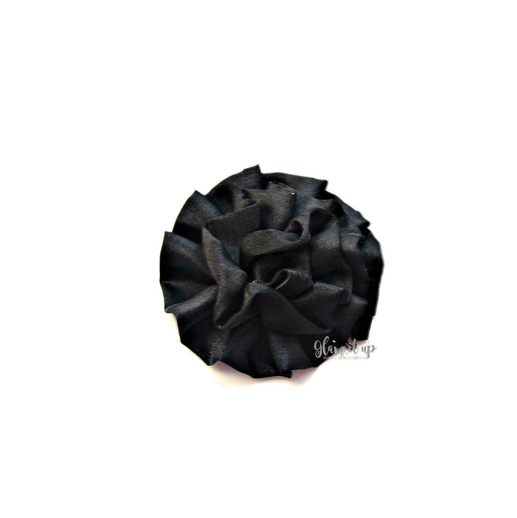 Large Satin Black Ruffle 3" Flower