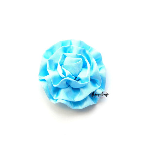 Large Satin Light Blue Ruffle 3" Flower