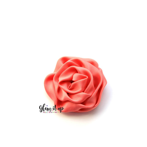 Satin Rosette Coral 3" Flower