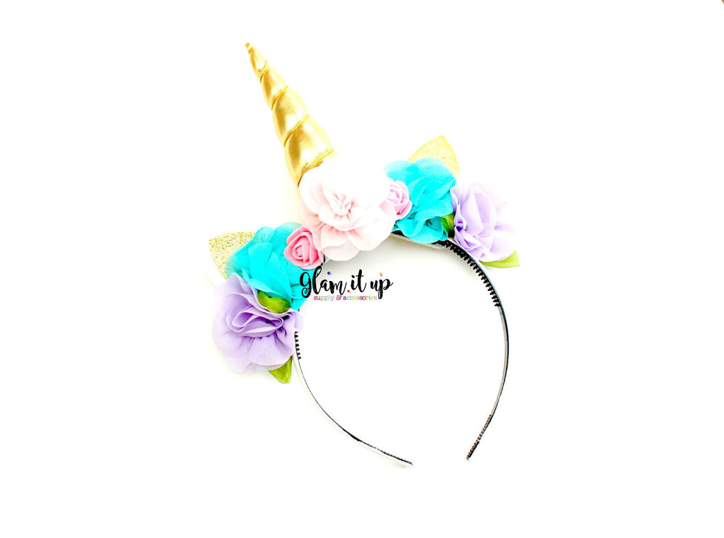 Unicorn Gold Headband - Floral