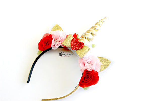 Unicorn Floral Headband - Valentine