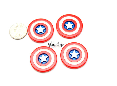 Captain America Hair Bow Center- Captain America planar resin-Captain america cabochon-4pc