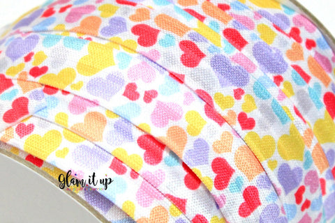 Rainbow Heart Print 5/8" FOE - Fold Over Elastic