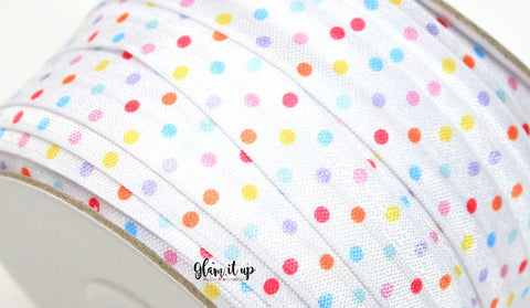Polka Dot Rainbow Print FOE - 5/8" Fold Over Elastic