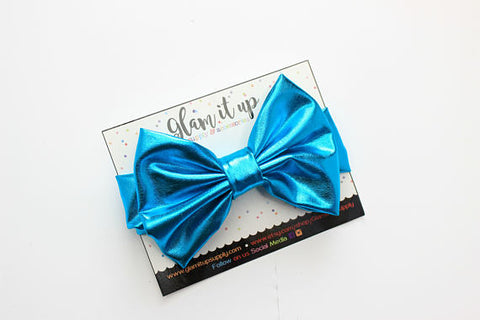 Turquoise Blue Metallic Bow Headband